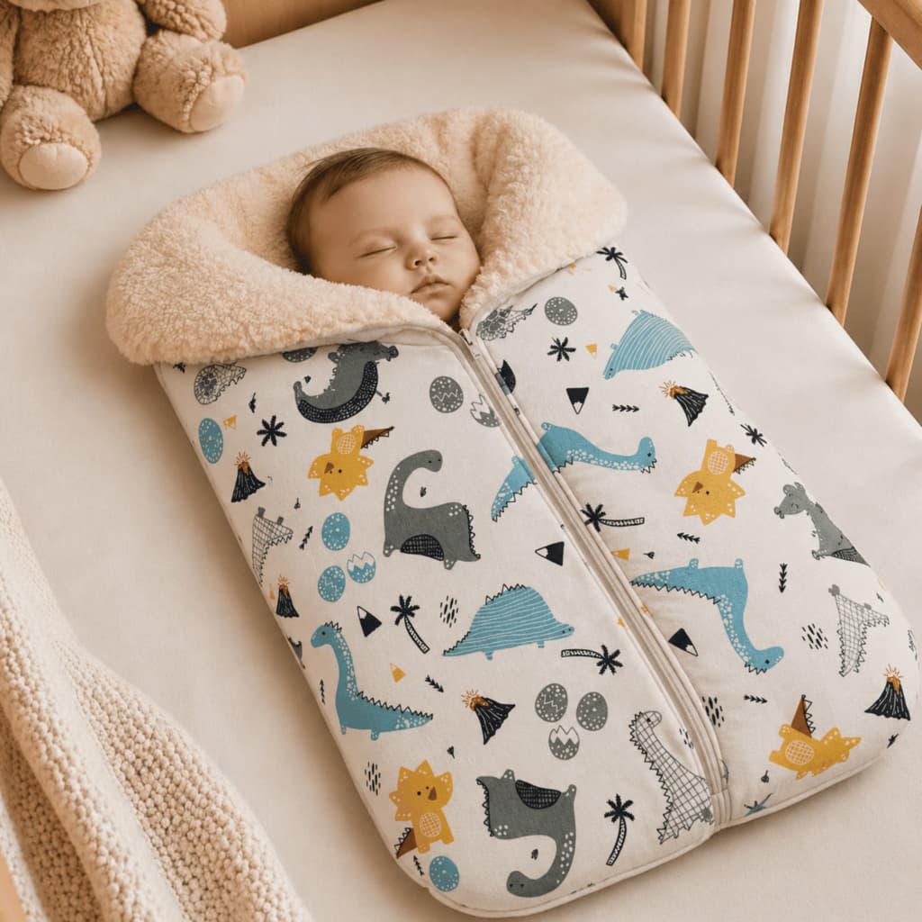 Saco de Dormir para Bebê Casulo Sherpa Quentinho Macio Fofinho com Zíper Algodão Super Soft