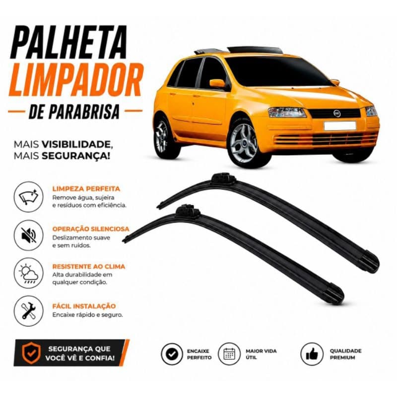 Par de Palheta Limpador de Parabrisa Dianteiro do Fiat Stilo 2002 Até 2011