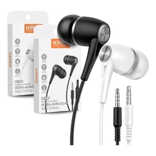 Fone de ouvido com fio intra auricular para P2 3.5mm Microfone e Botão de pausa KAIDI