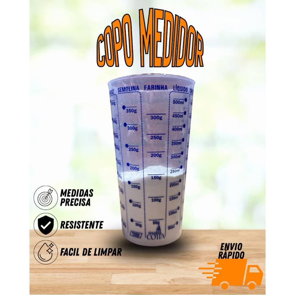 Copo Medidor de Cozinha 500ml com Escalas para Líquidos e Ingredientes - Resistente e Fácil de Limpar.