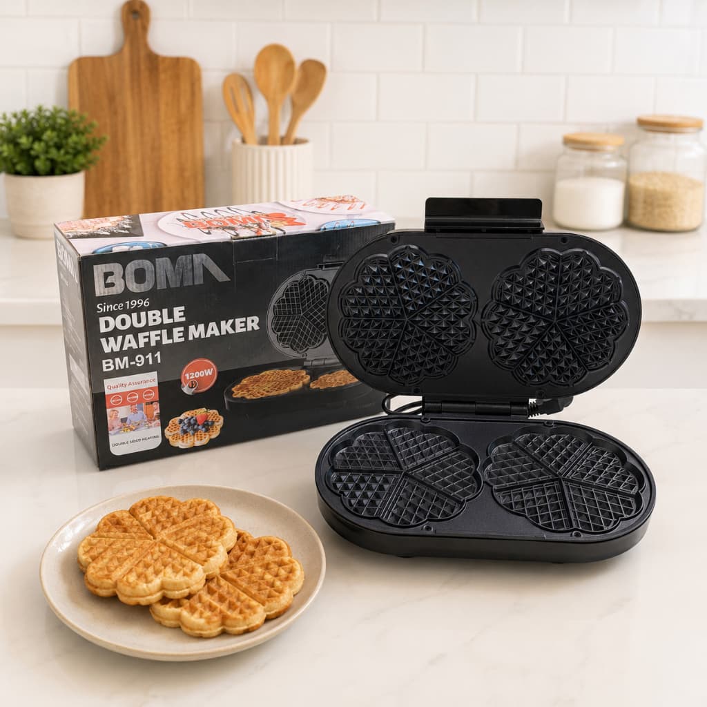 Máquina de Waffle Preta 220V Boma Antiaderente Fácil e Prática Formato Corações