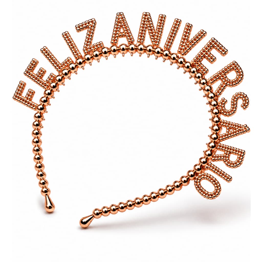 Tiara Feliz Aniversário Rose Gold plástico acessório festa niver brilhante adulto infantil