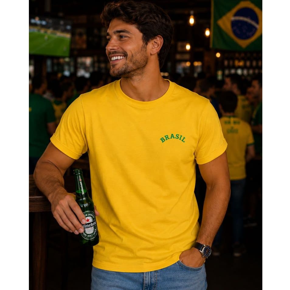 Camiseta Masculina Algodão Torcedor Copa Brasil Futebol