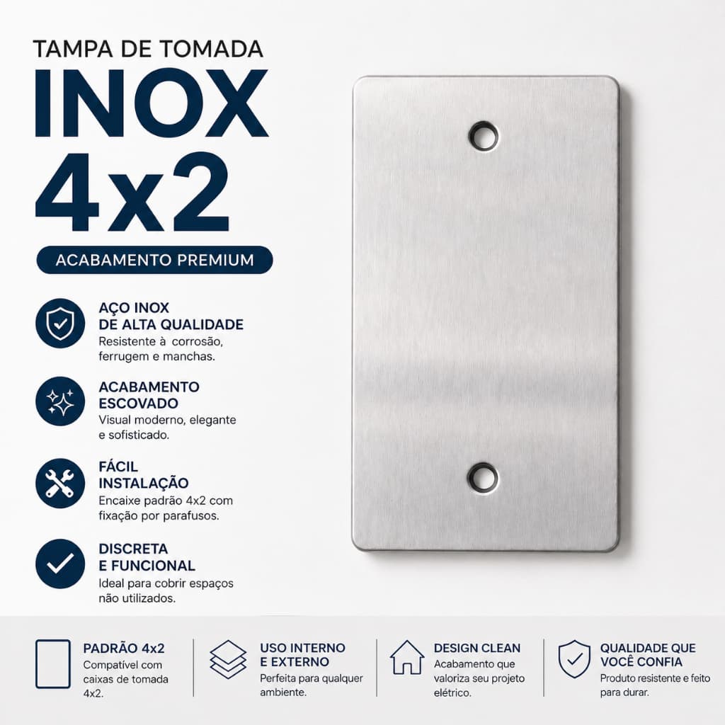 Placa Tampa Cega Inox 4x2 Design Sofisticado