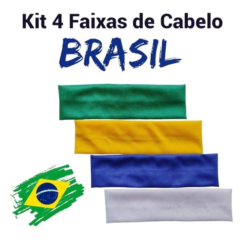 Kit Faixas de Cabelo Brasil Copa 2026 Adulto Infantil Unissex Verde Amarelo Azul e Branco Fafaty