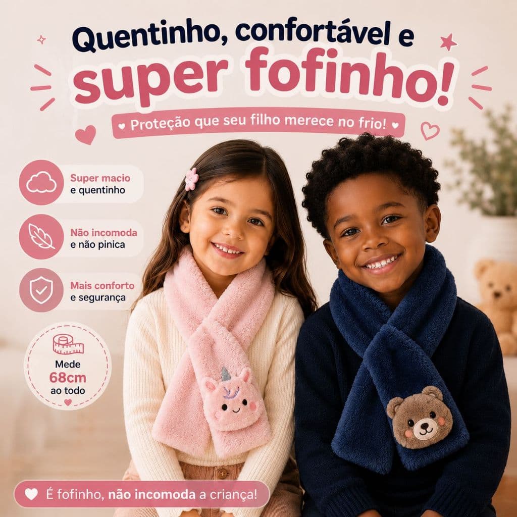 Cachecol Infantil Quentinho de Pelúcia Super Macio