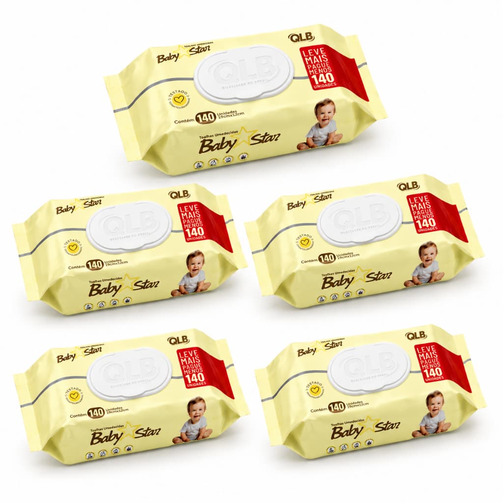 Toalhas Umedecidas Baby Star Aloe Vera Extra Suave Toque Macio- Pacote 140 unidades