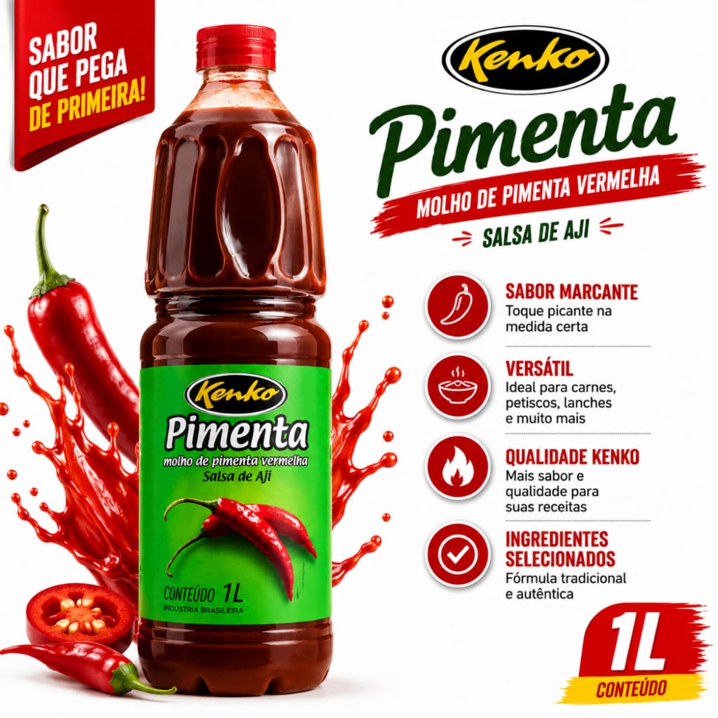 Molho de Pimenta Vermelha Kenko Sem Glúten em Garrafa 1 Litro