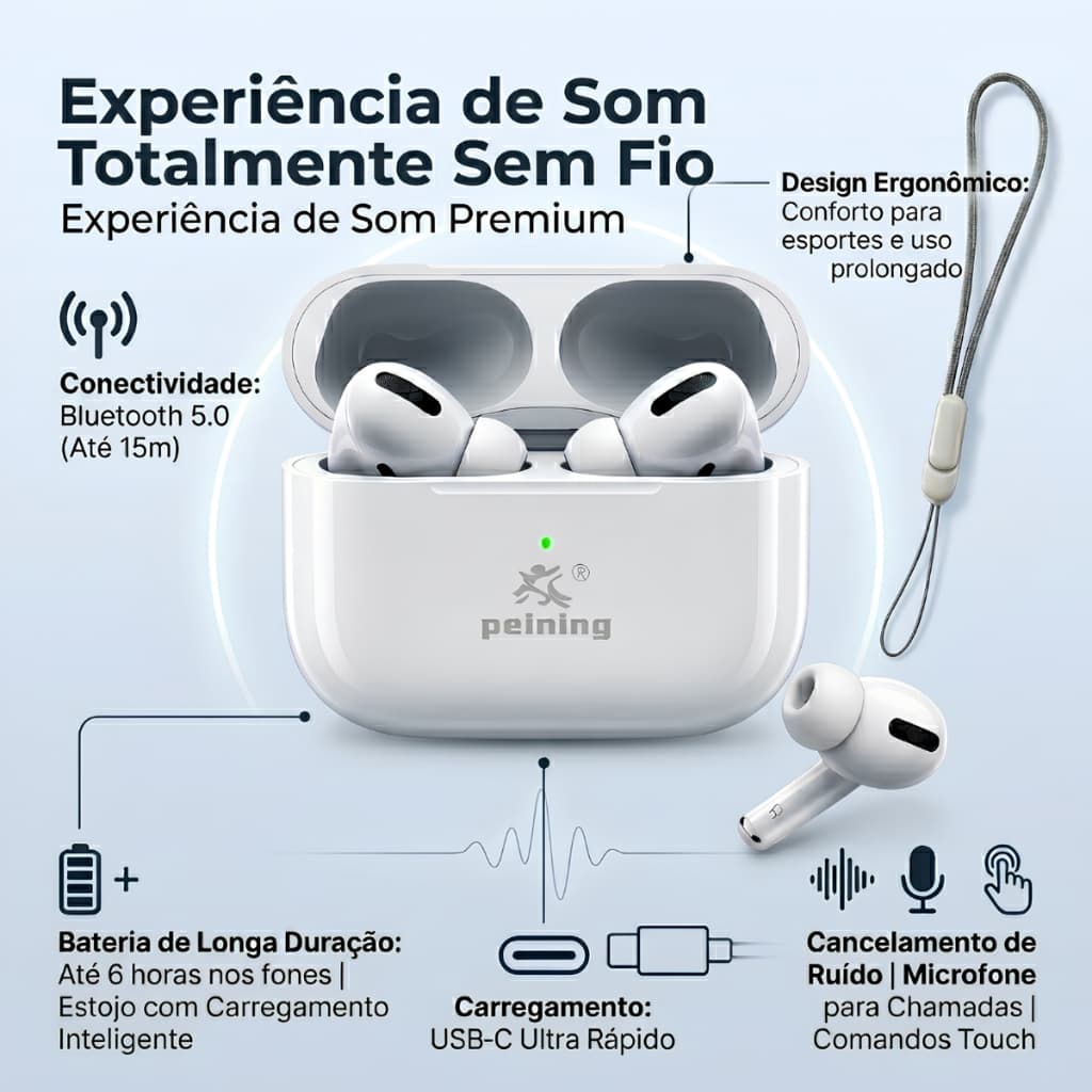 Fone De Ouvido Bluetooth Tws Cancelamento De Ruído Branco
