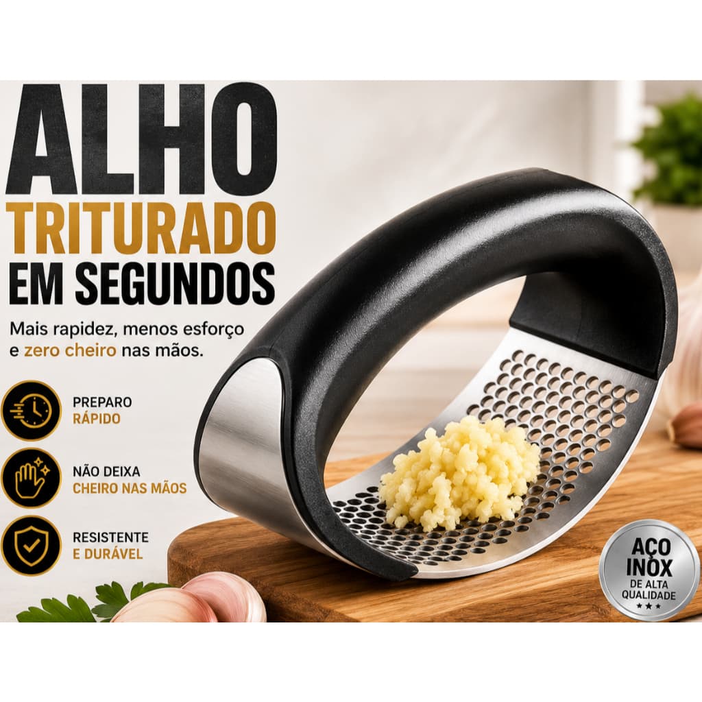 Espremedor e amassador de Alho Inox Manual para Cozinha