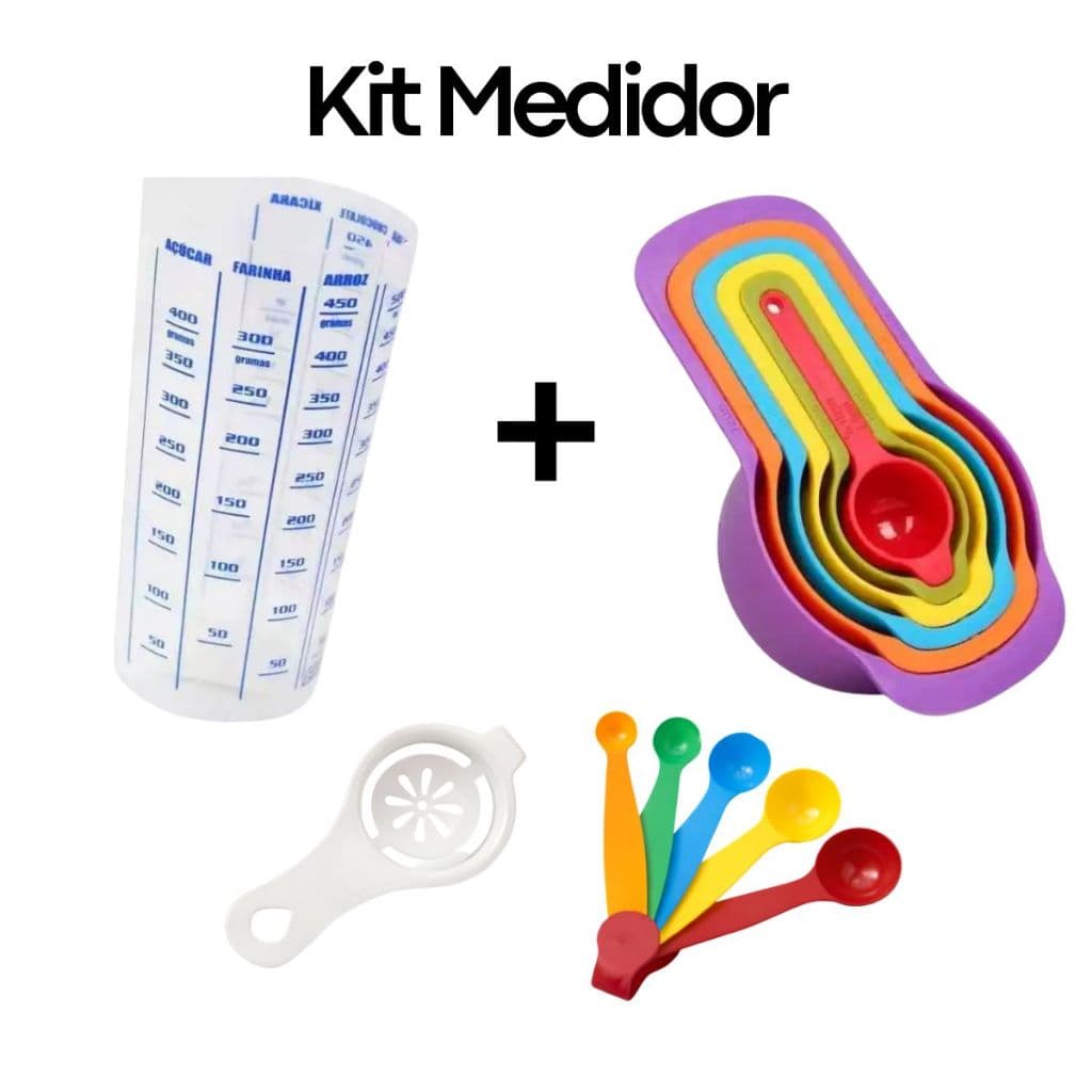 Kit Medidas com 6 Colheres Medidora Xicara ML + Copo Medidor Graduado 500ml Plástico + 01 Separador Gema + 06 Colheres