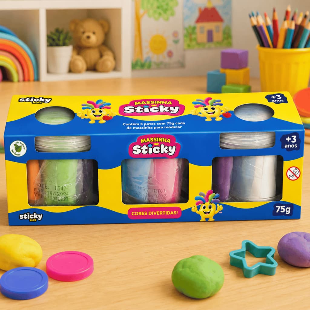 Kit 03 Potes de Massinha 05 unidades 75gr Coloridas Sortido Infantil Criança Menino Menina Brinquedo