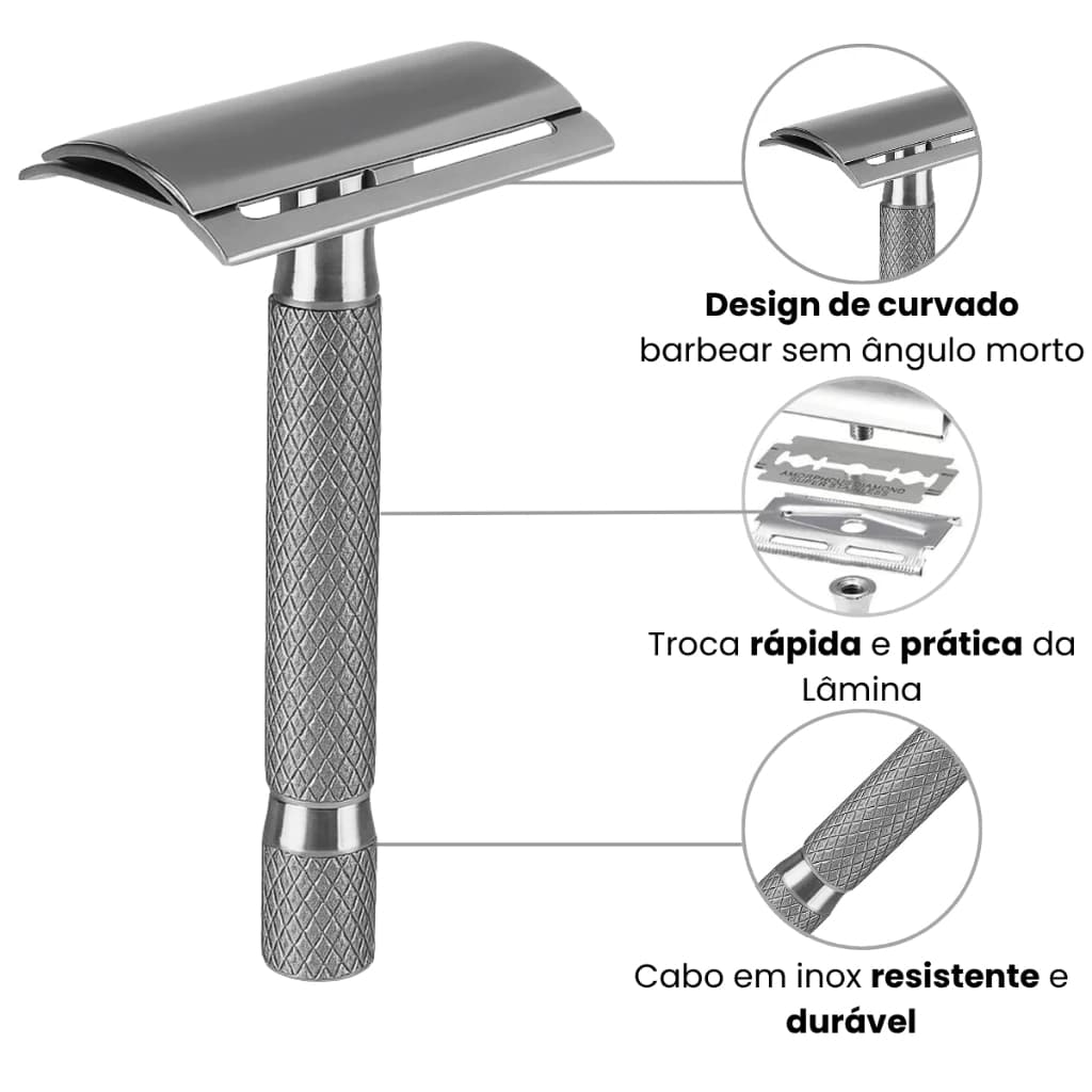 Aparelho De Barbear Clássico Retrô Antigo Para Barbeador Metal Com Lâmina Inox Grátis Original Line