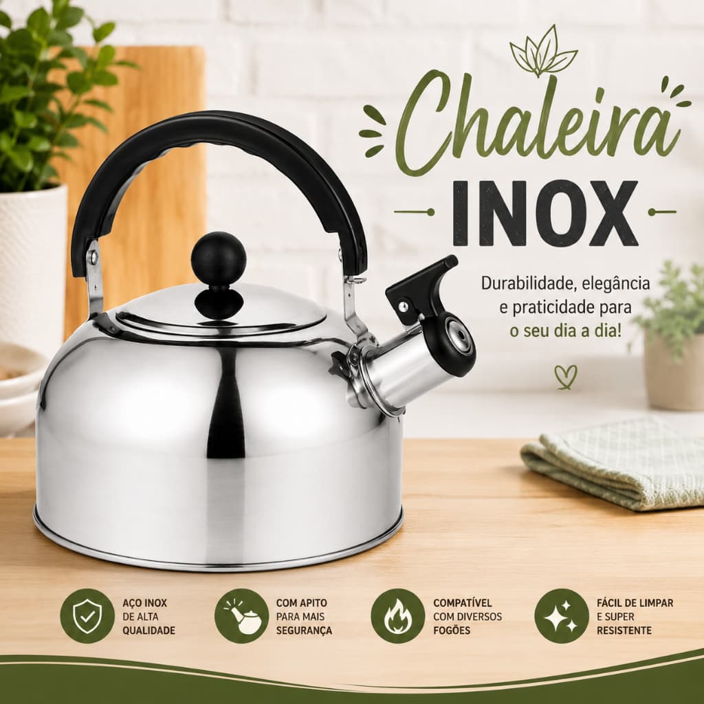 Chaleira Inox com Apito – Moderna, Resistente e Prática!