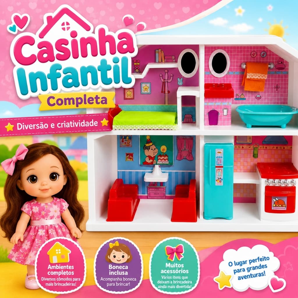 Casinha Infantil Completa Com Boneca Móveis E Acessórios