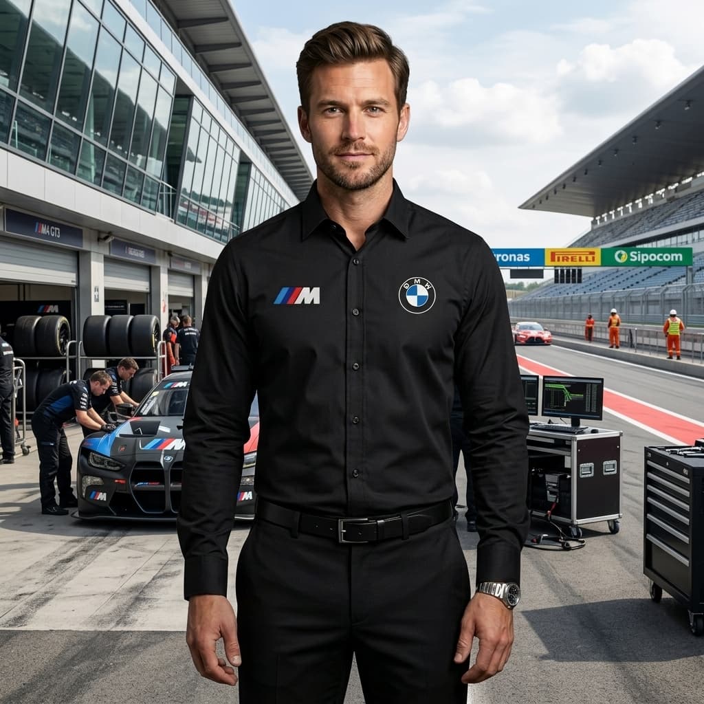 Camisa Social Manga Longa Botões Estampa BMW Esportiva Automobilismo Racing Premium Escuderia