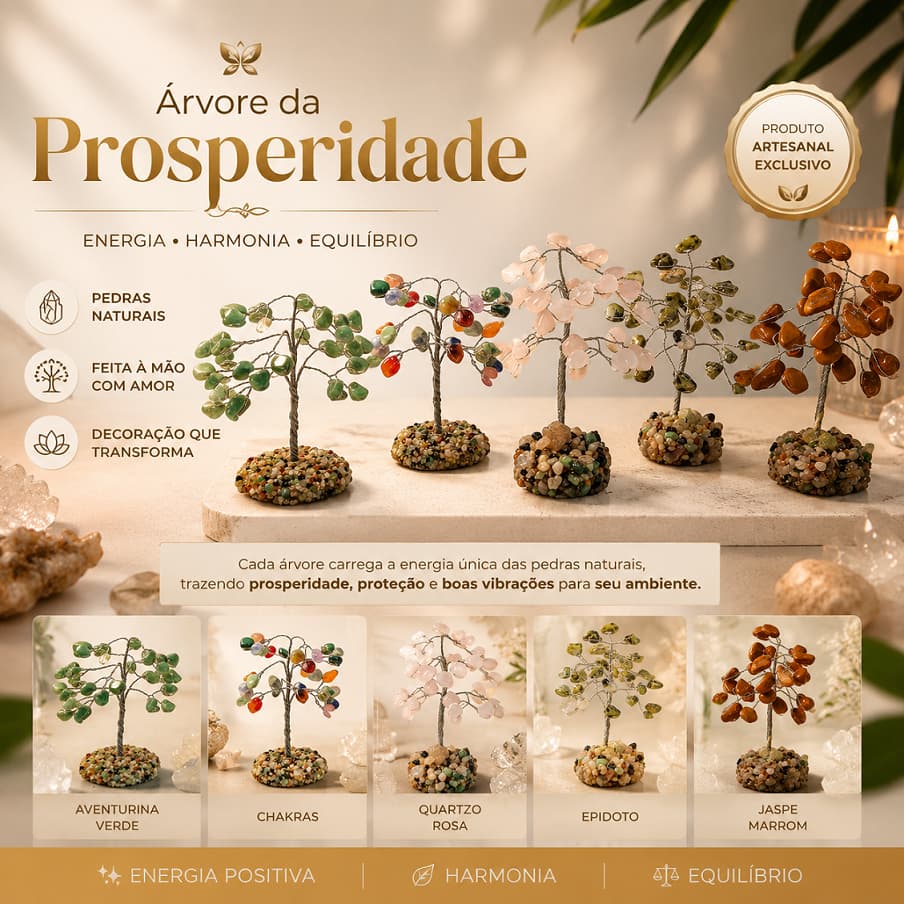 Mini Arvore Da Vida Felicidade Sorte Pedras Naturais Artesanato Brasileiro