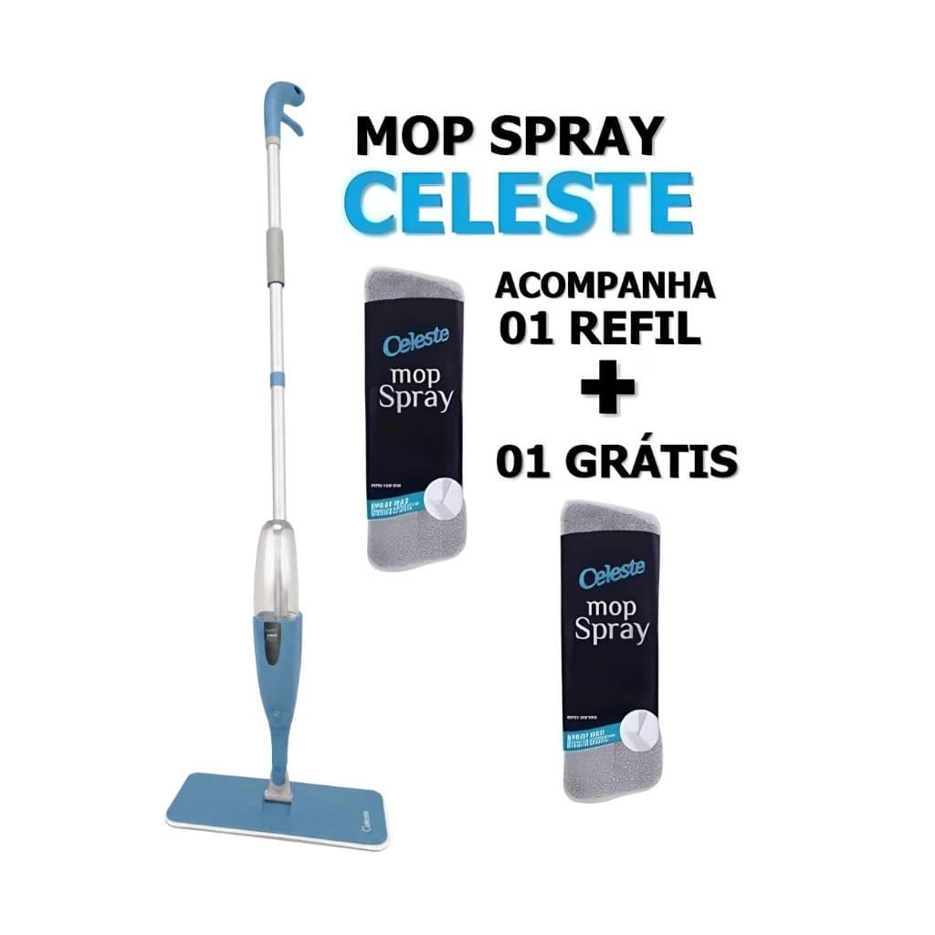 Mop Spray Microfibra  CELESTE com Reservatorio + REFIL EXTRA ORIGINAL CELESTE
