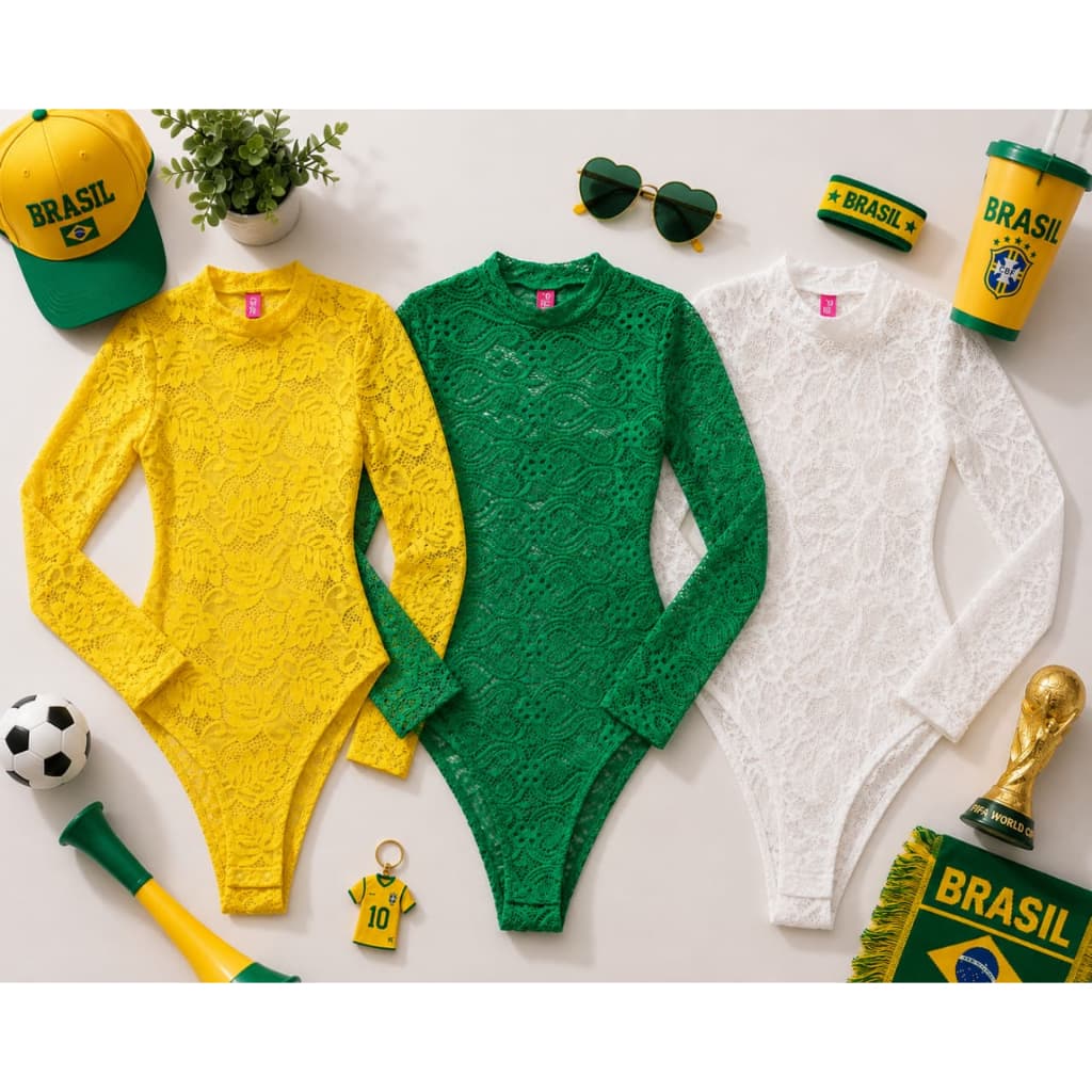 Body  Renda Manga Longa  Transparência Casual Festa Chic  Moda Blogueira Outono Inverno Copa Brasil