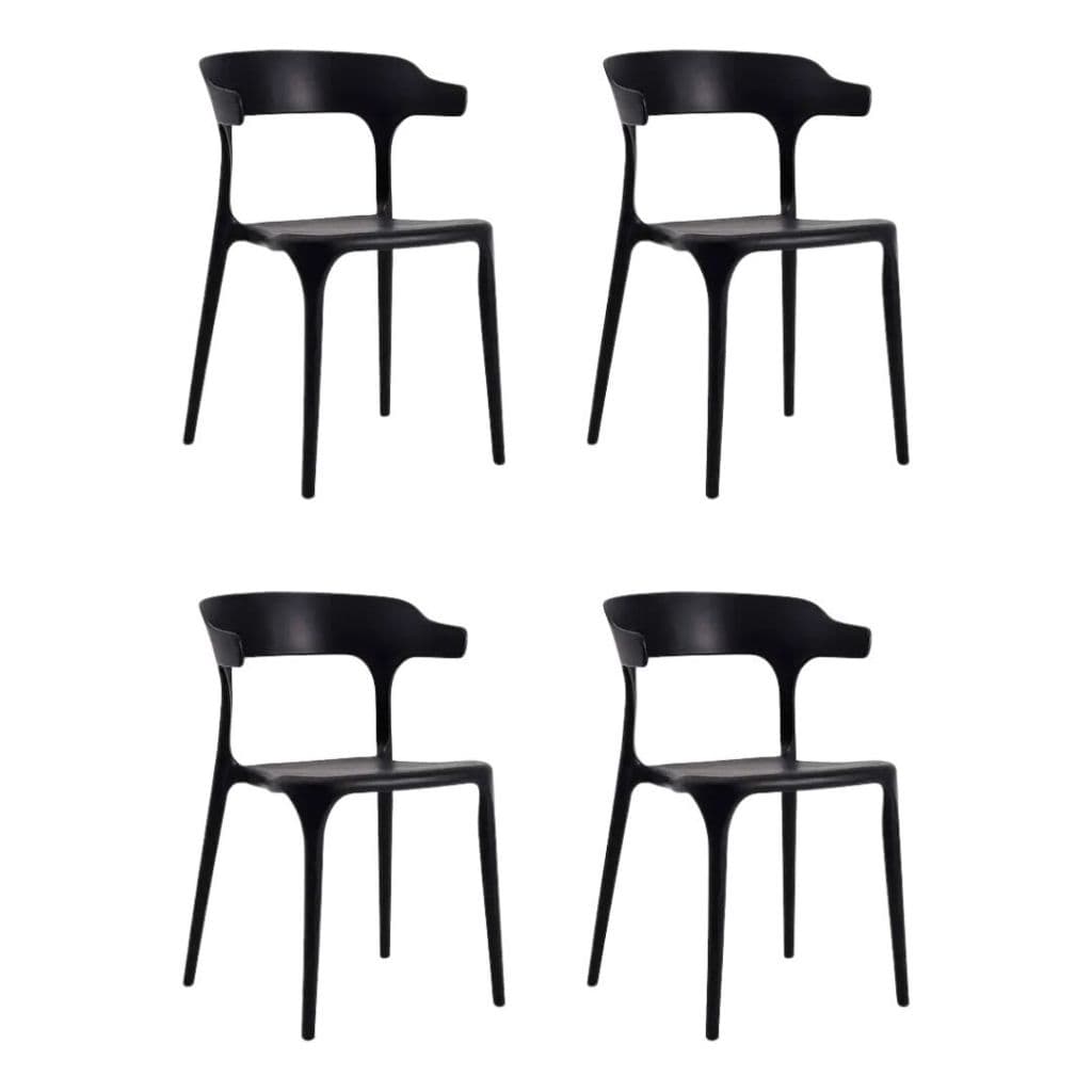 4 Cadeiras de Jantar Chifre Preto Elegantes Empilháveis