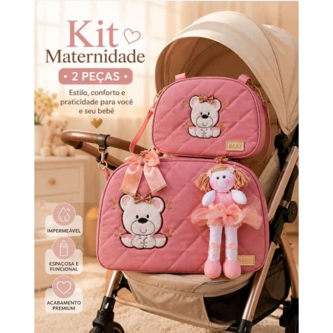 Bolsa Maternidade Rosê 2 Peças Impermeável Bolsa Grande e Mochila