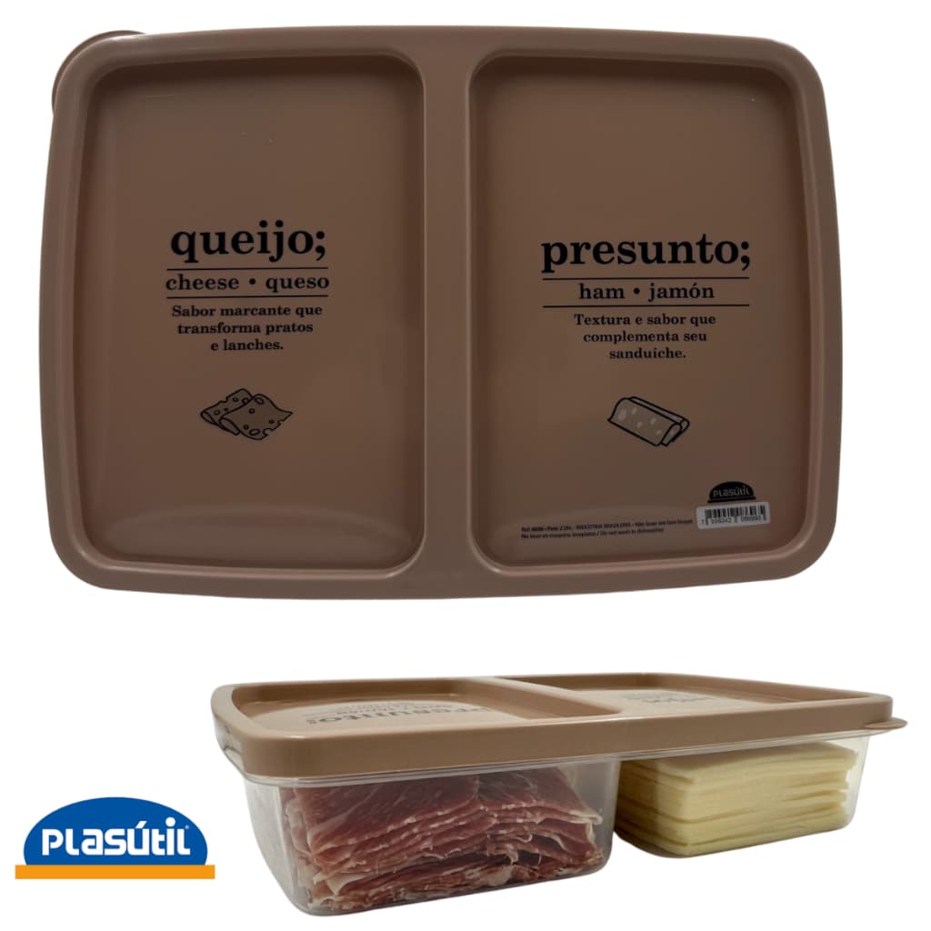Porta Frios Plasútil com 2 Divisórias Presunto e Queijo