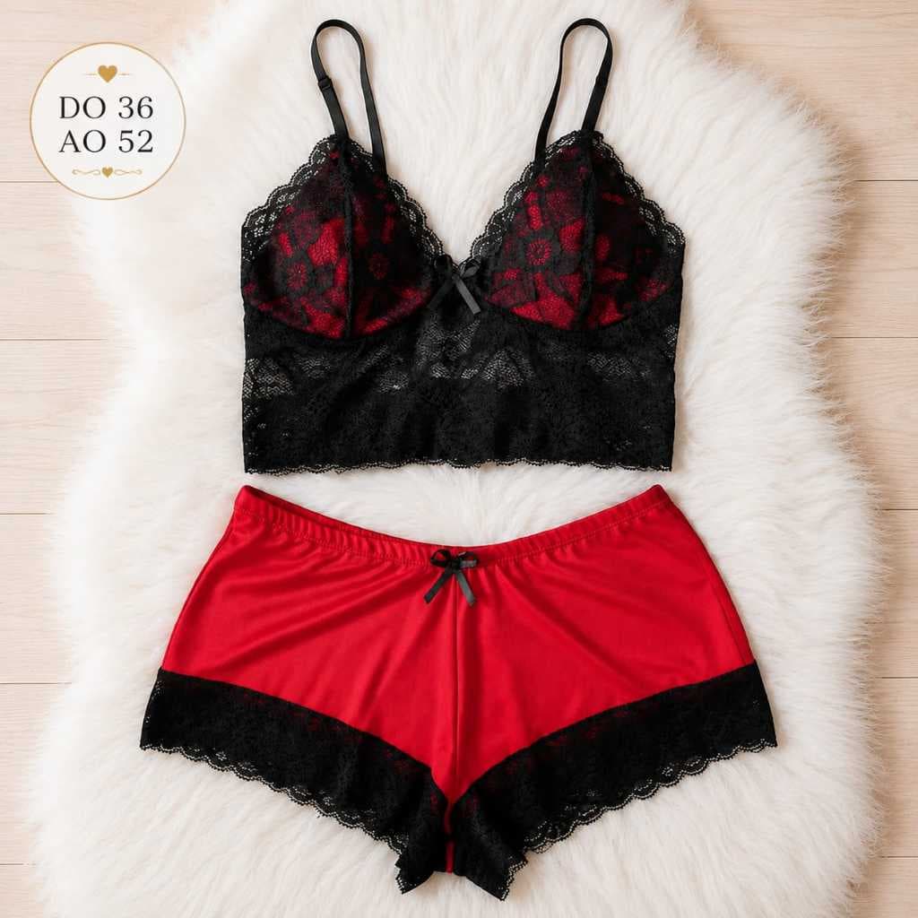 Baby Doll Cropped Renda Sensual Liganete Pijama Feminino Plus Size Verão Confortável