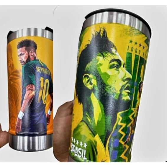 Copo Térmico Inox 473ml Personalizado Copa BRASIL Com Abridor Garrafa na tampa Time de Futebol ESTAMPA ALTA QUALIDADE