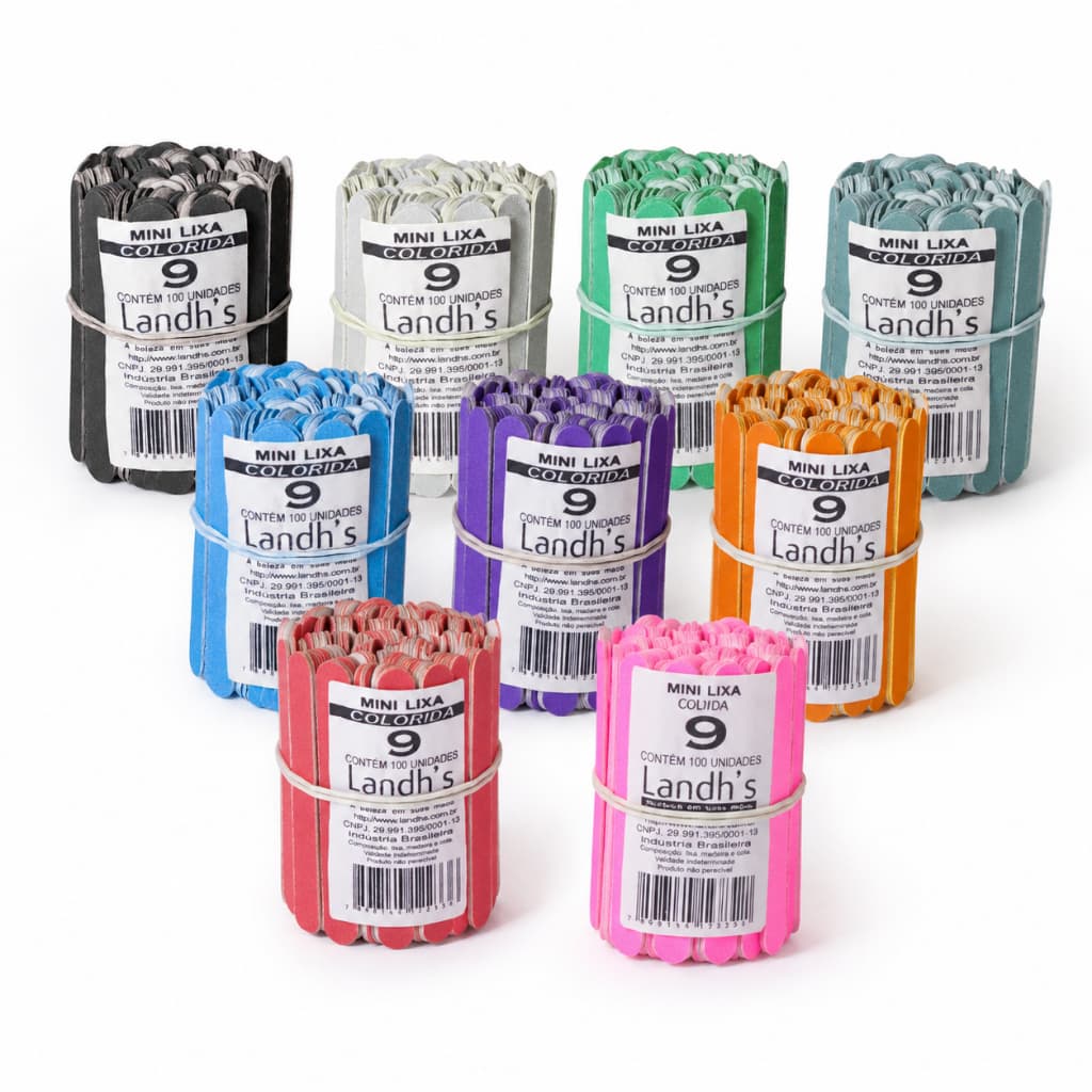 100 Mini Lixa De Unha Colorida 9cm Manicure e Pedicure Profissional Landhs
