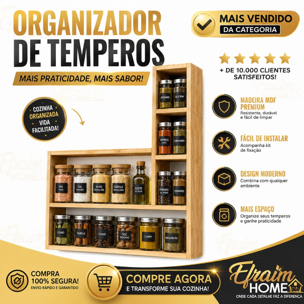 Organizador Temperos Prateleiras Madeira Nicho Parede Decorativo Cozinha Completo Moderno Luxo