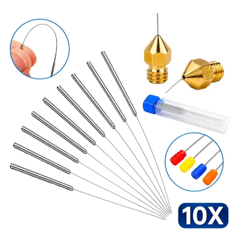 Kit Com 10 Agulhas Limpeza Bico Hotend 0.4mm Impressora 3d