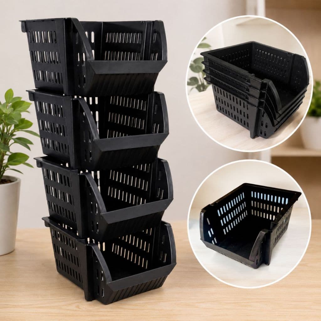Kit 5/10/15 Cesto Bin Organizador Multiuso Empilhável Preto Cesto Caixa Organizadora Loja Estoque