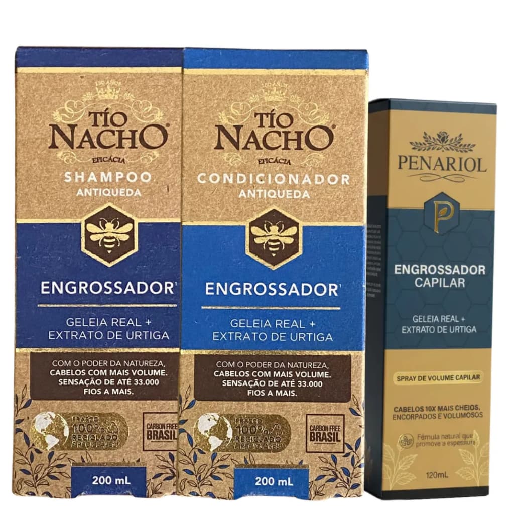 Tio Nacho Shampoo 200ml Condicionador 200ml Antiqueda  Spray Engrossador Antiqueda 120ml
