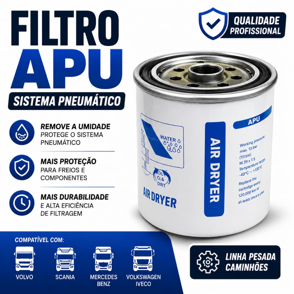 Filtro Secador de Ar APU Sistema Pneumático Volvo Scania VW