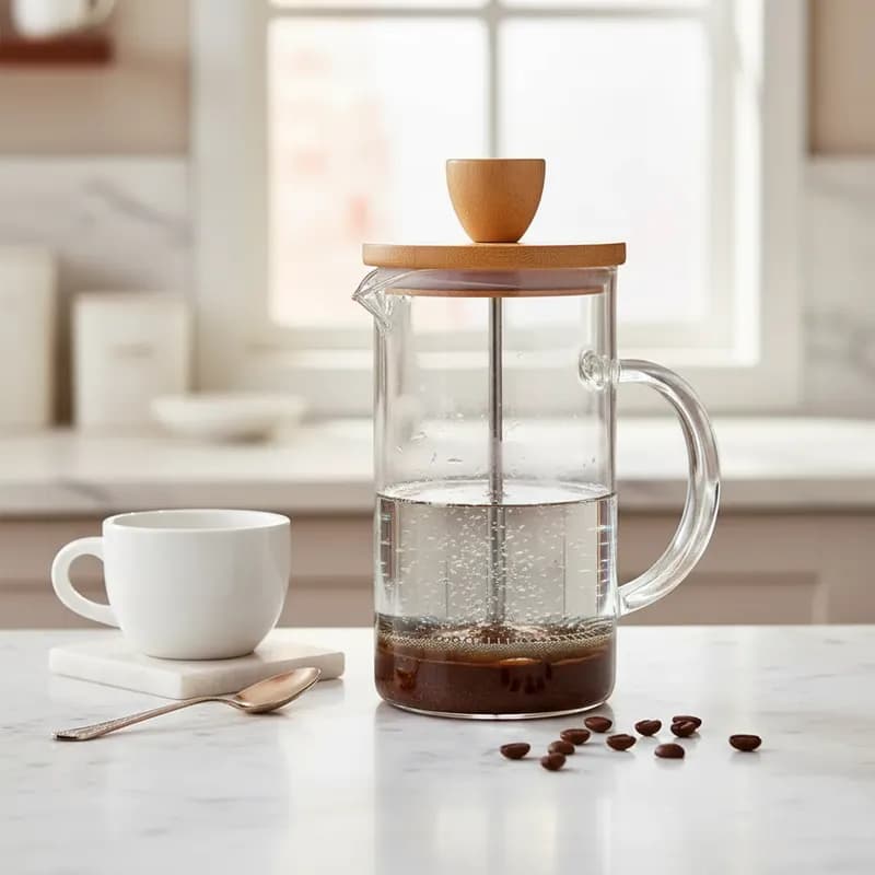 Cafeteira Prensa Francesa Vidro Boro Tampa Em Bambu 350ml