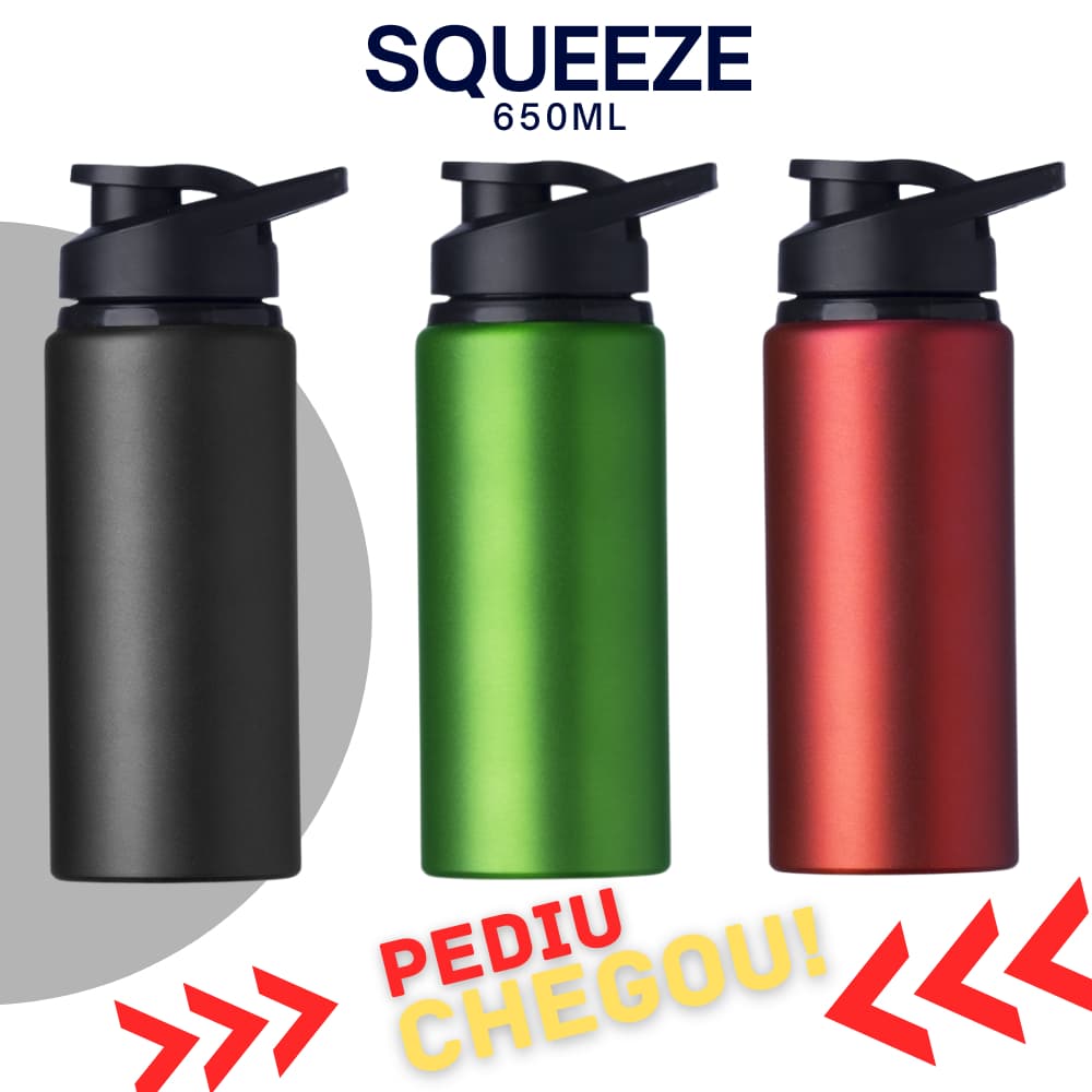 20 Squeeze Alumínio 650ml Fosco Com Tampa e Alça Academia Água Fitness