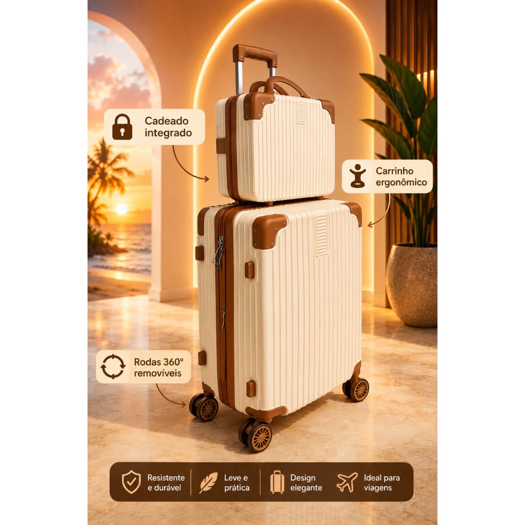 Conjunto Mala De Viagem 10KG E Frasqueira Cadeado TSA Roda Dupla 360° ATP93-2