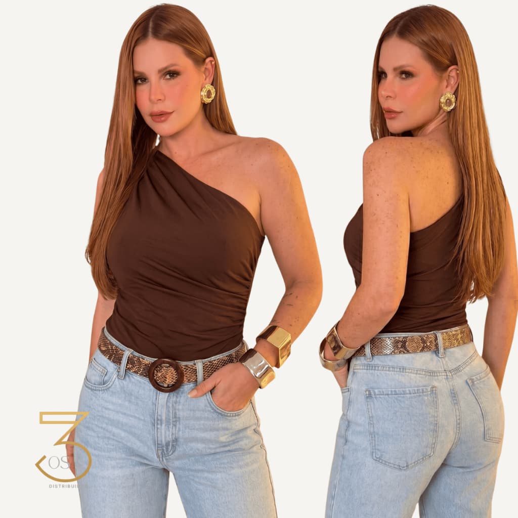 Body Feminino Um Ombro Só Assimétrico Suplex Premium Moda Verão Inverno