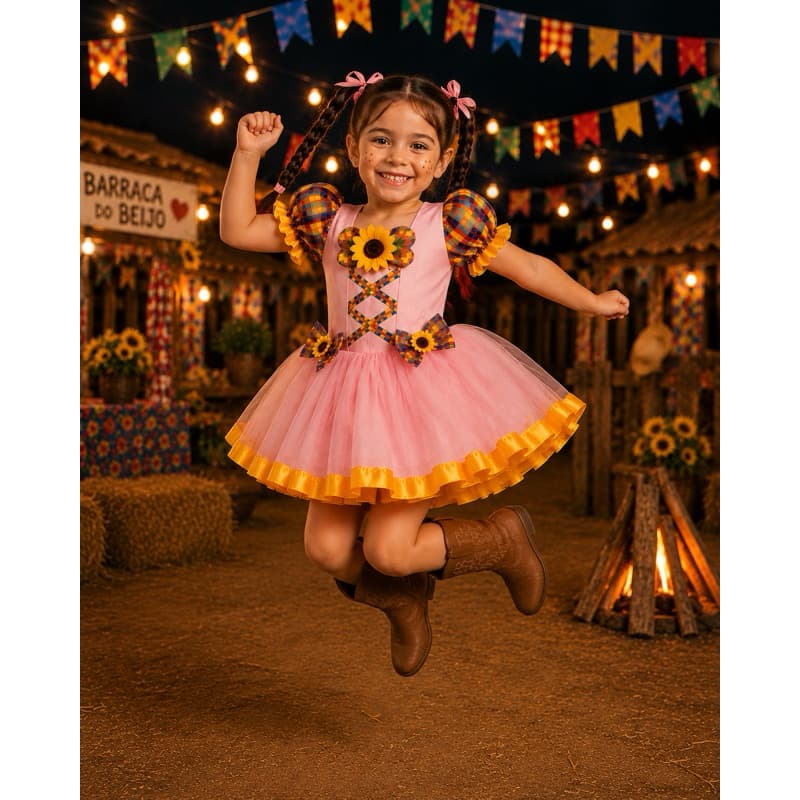Festa Junina roupa Infantil Xadrez Com Laços Rodado 1 ao 10