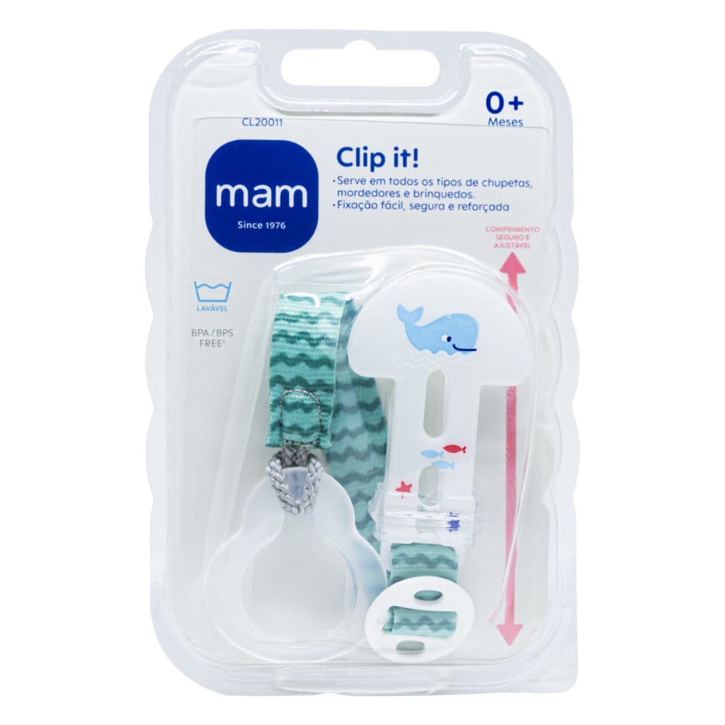PRENDEDOR DE CHUPETA MAM AZUL CLIP IT ORIGINAL MAM PRENDEDOR BICO BEBÊ MENINO COM ARGOLA ADAPTADOR