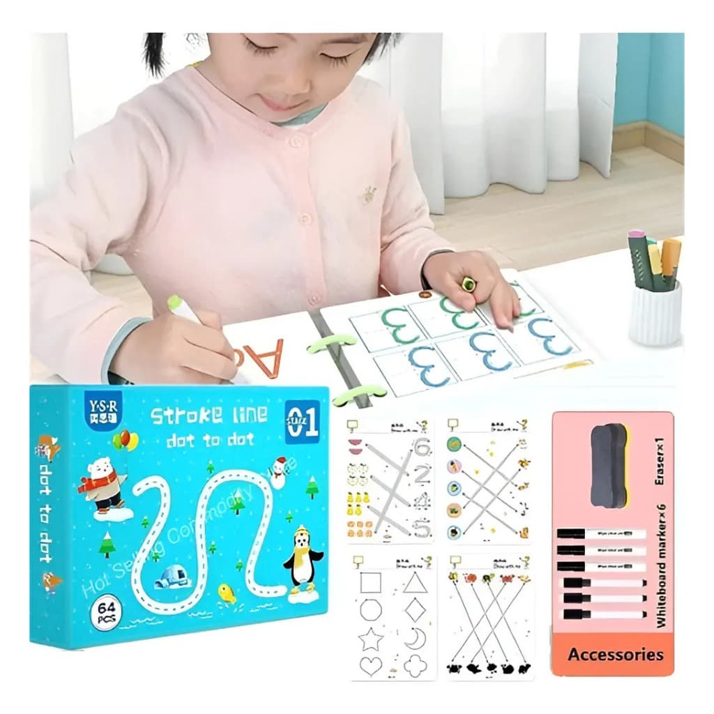 Livro A4 Educacional Infantil Apagável Conecte os Pontos Controle de Traço 32 Páginas  64 Atividades