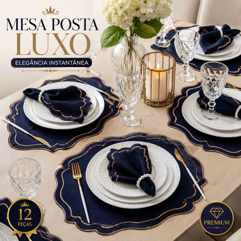 Jogo Americano Premium Bordado 6 Lugares Mesa Posta Luxo