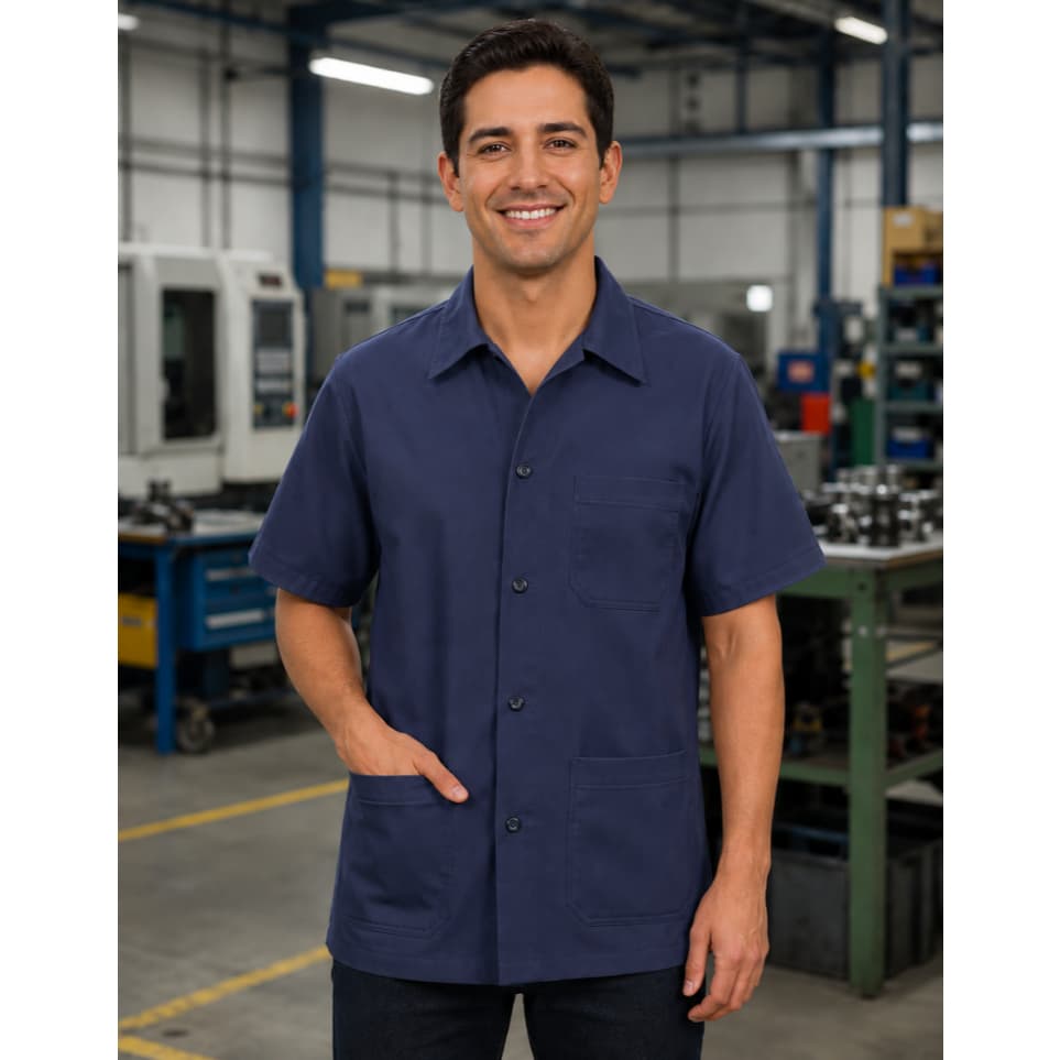 Jaleco Brim Manga Curta Uniforme Profissional 3 Bolsos Metalúrgicas Indústria Limpeza Manutenção