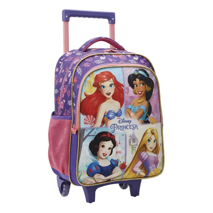 Mochila Rodinhas Escolar Princesas Disney Mala Infantil 16l Cor Violeta