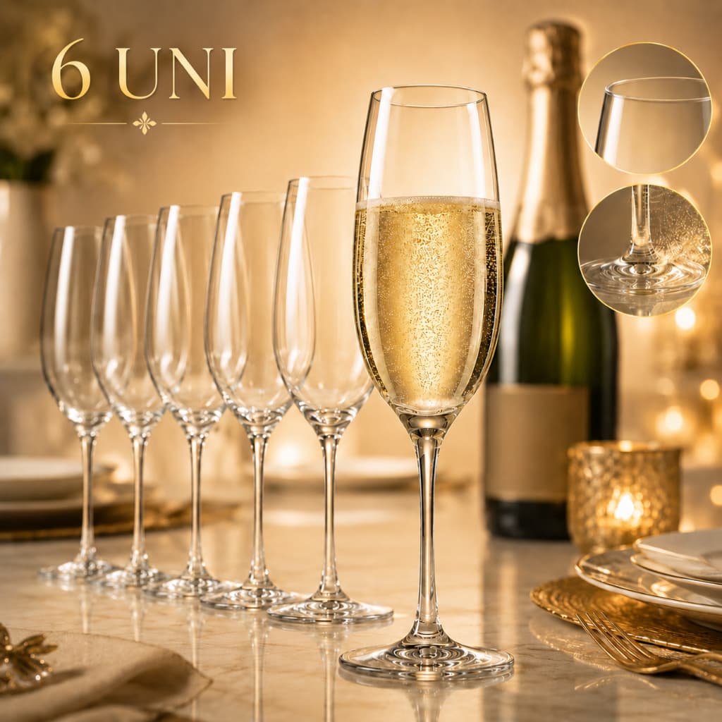 Jogo 6 Taças Champagne Cristal Ecológico Tipo Bohemia 190ml Elegante Premium