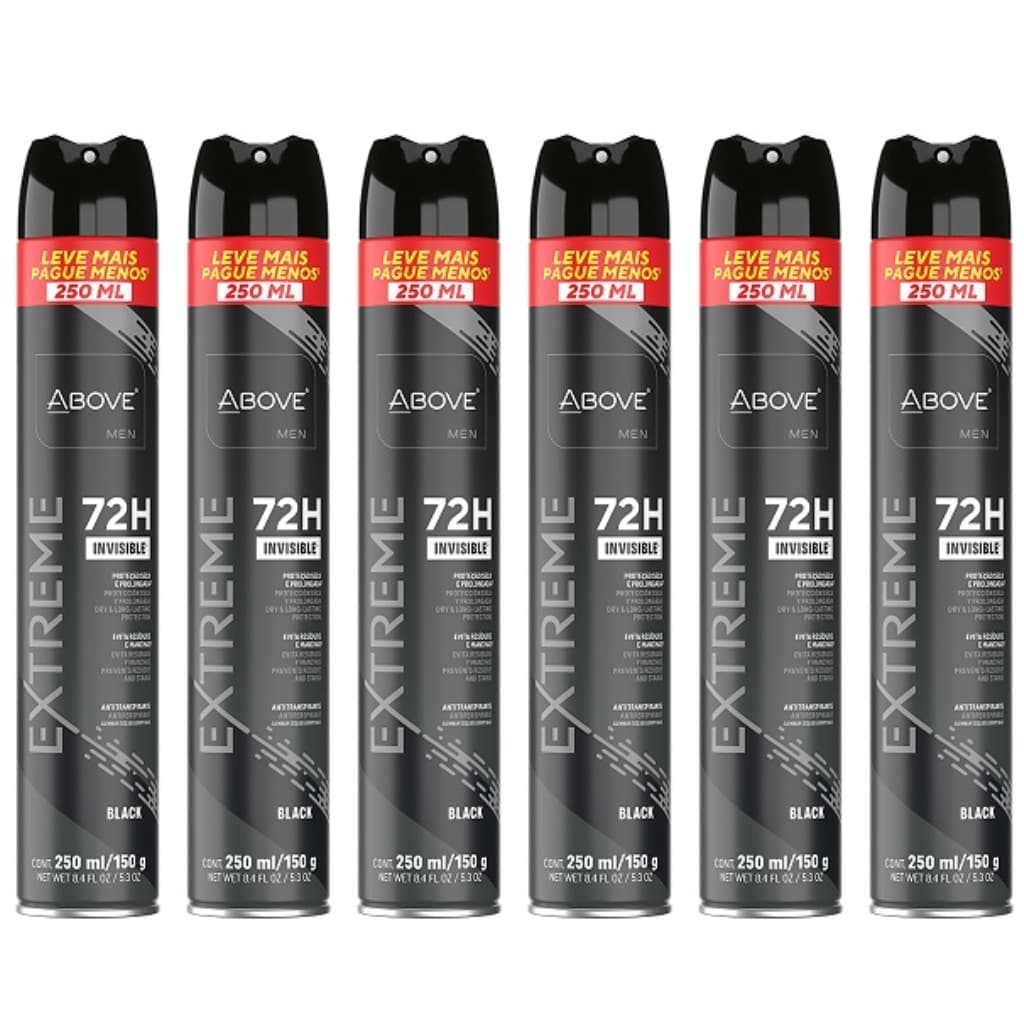 Kit 06un Desodorante Aerosol Above Men Extreme Black Invisible 72h 250ml