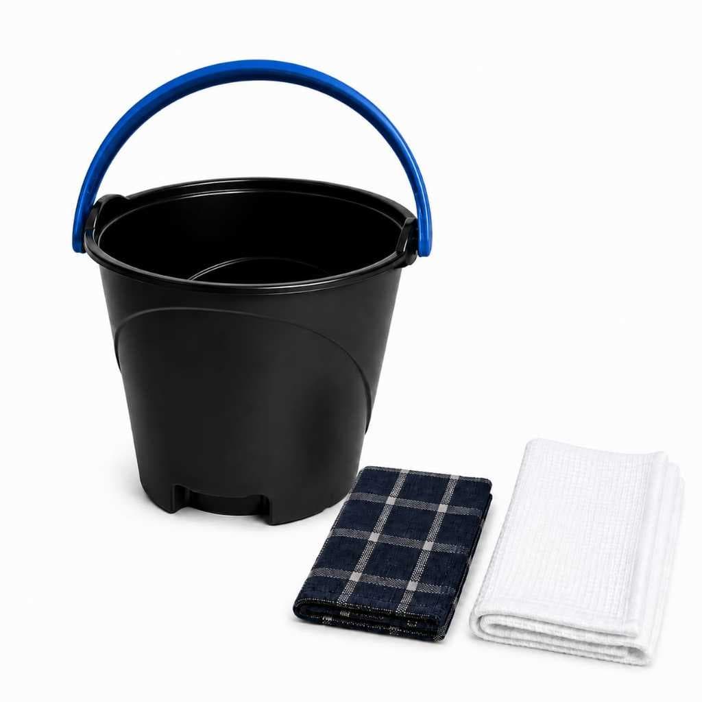 Kit Balde 8L Reforçado + Pano chão Grande Xadrez 50x70cm + Pano Alvejado Grande 40x70cm