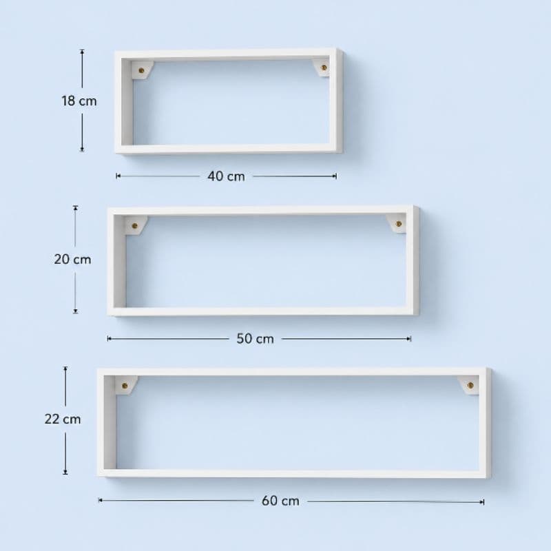 Kit 3 Nichos Prateleira Retangulares Decorativos Parede Quarto Sala MDF - 60X22, 50X20, 40X18 X 120