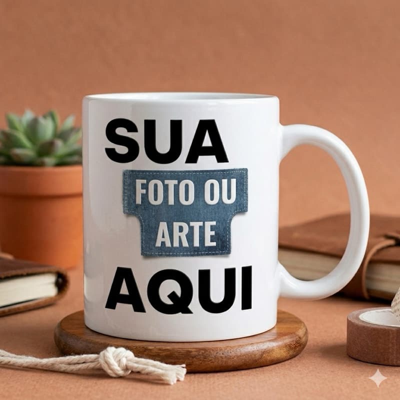 Caneca de Porcelana Personalizada com arte, logo, foto.