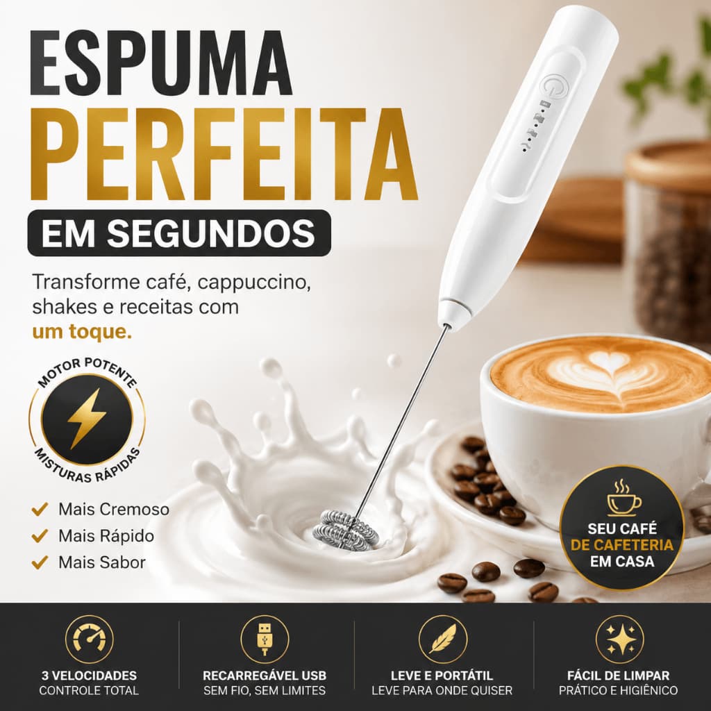 Mini Mixer Elétrico Portátil Batedor Café Cappuccino Shake Fuê Sem Fio